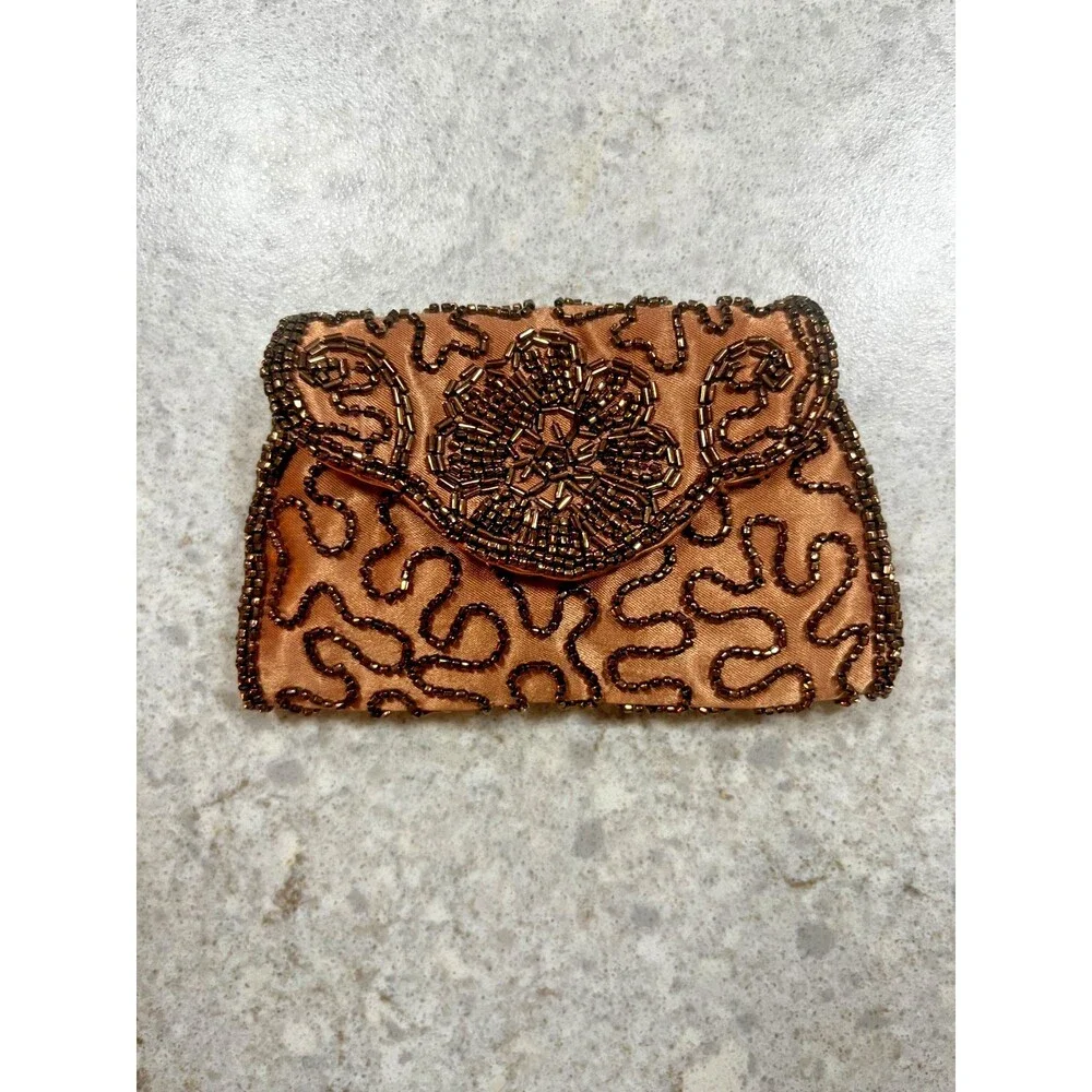 Vintage 40's original satin hand beaded purse made in Japan by Schildkraut Bros
